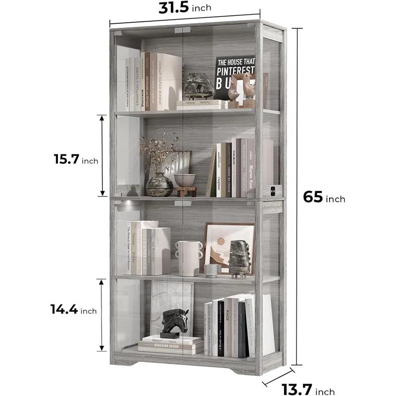 Display Cabinet with Glass Doors, 4-Tier Curio Cabinet&Bookcase with 3 Color Light for Collectibles