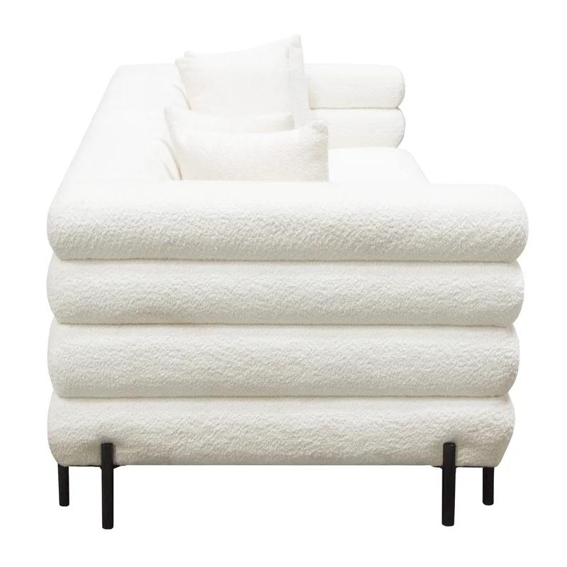 91.25'' White Tufted Fabric Sofa with Metal Legs