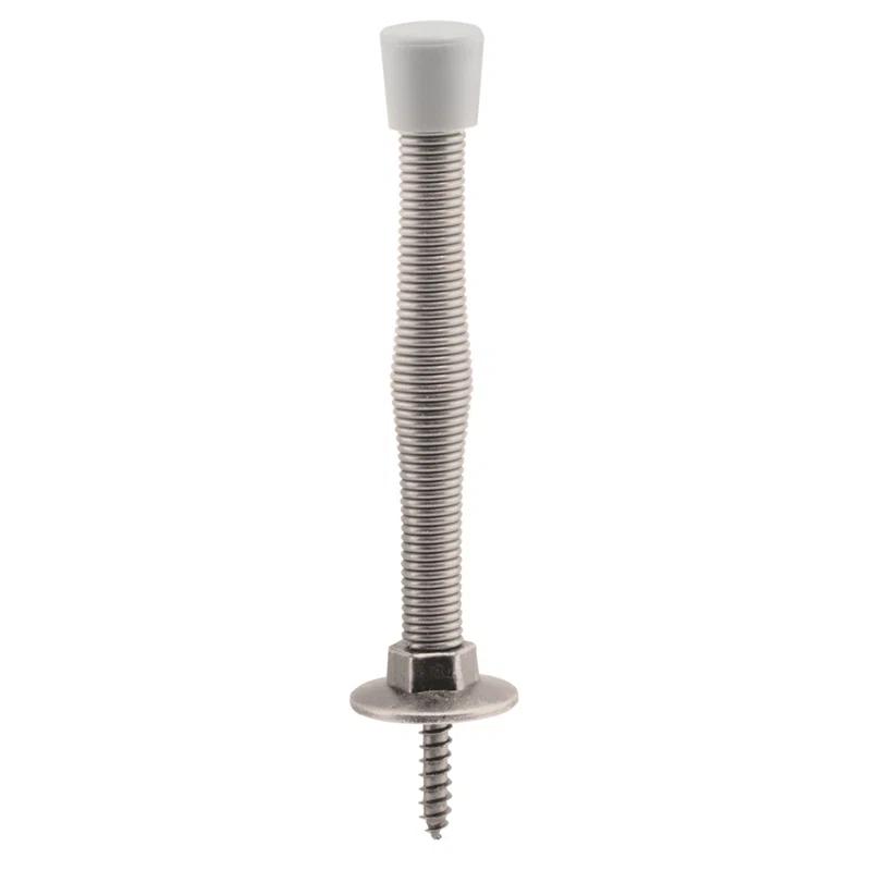 Prime-Line Door Stop, Spring Steel, Satin Nickel, Rubber Tip, Baseboard Mount (Single Pack)