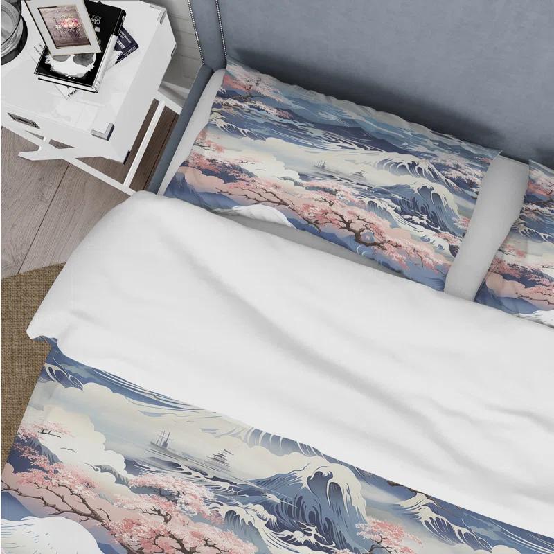Karitza Blue And Pink Zen Japanese Landscape - Japanese Duvet Cover Set - Microfiber Polyester