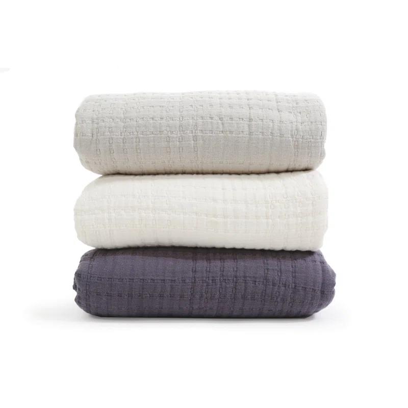 Arrowhead Textured Cotton Blanket by Pom Pom at Home - Slate / Queen