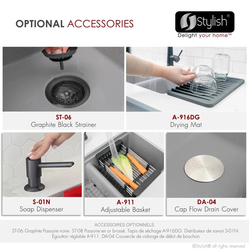 STYLISH S-833WL Stylish Pietra Dual-Mount 33" Composite Granite Double Bowl Kitchen Sink