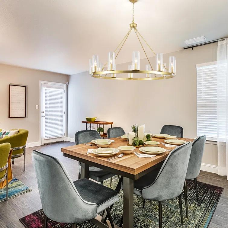 Mercer41 12 - Light Dimmable Wagon Wheel Chandelier With Clear Lampshade