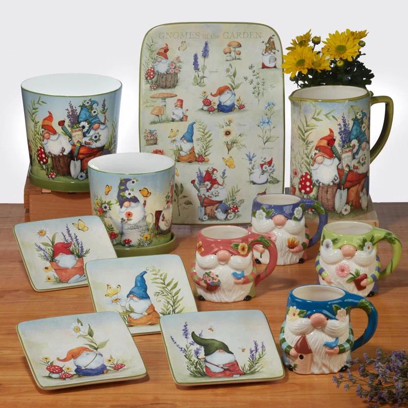 Certified International Garden Gnomes 2Pc Planter Set With Saucer