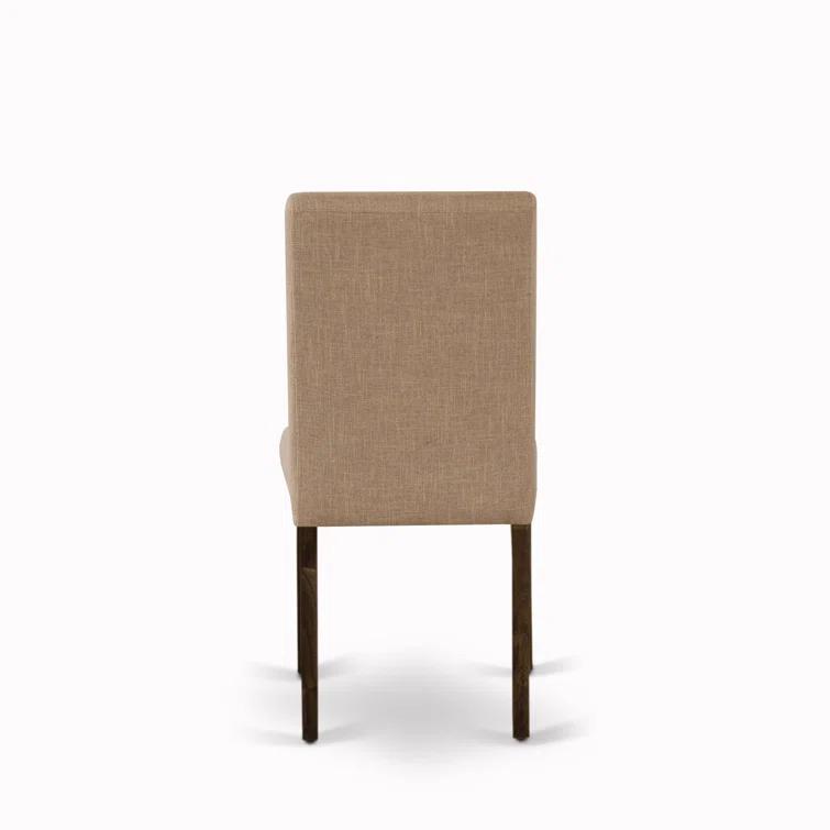 Red Barrel Studio® 5-Piece Dining Table Set Includes a Cement Wood Table and 4 Light Sable Linen Fabric Padded Chairs - Distressed Jacobean Finish