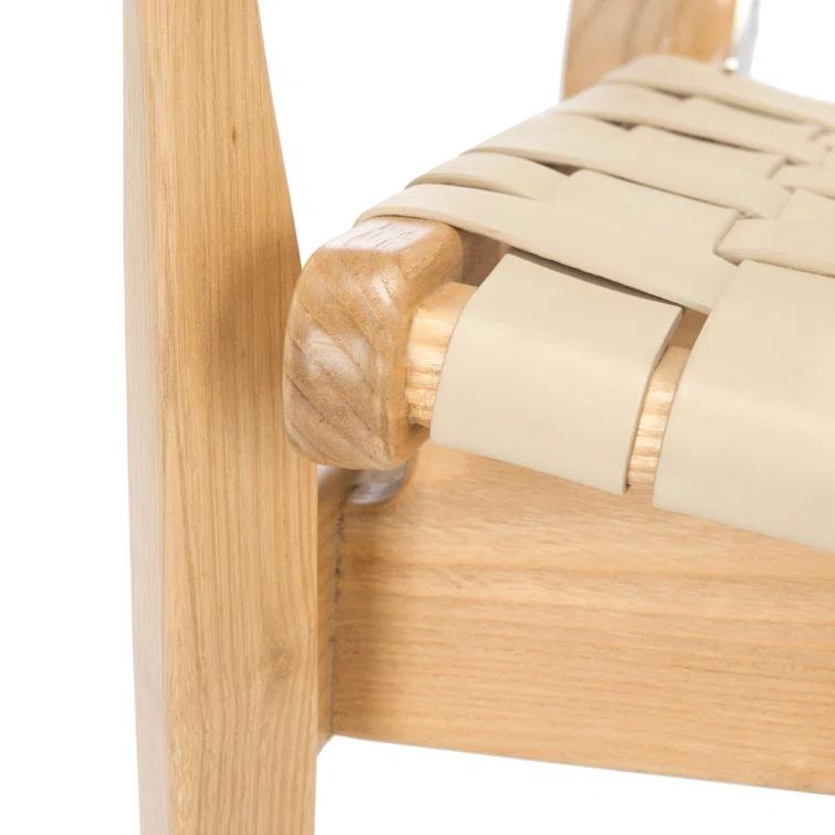 Cherry Mahogany & Woven Leather Safari Accent Chair - White