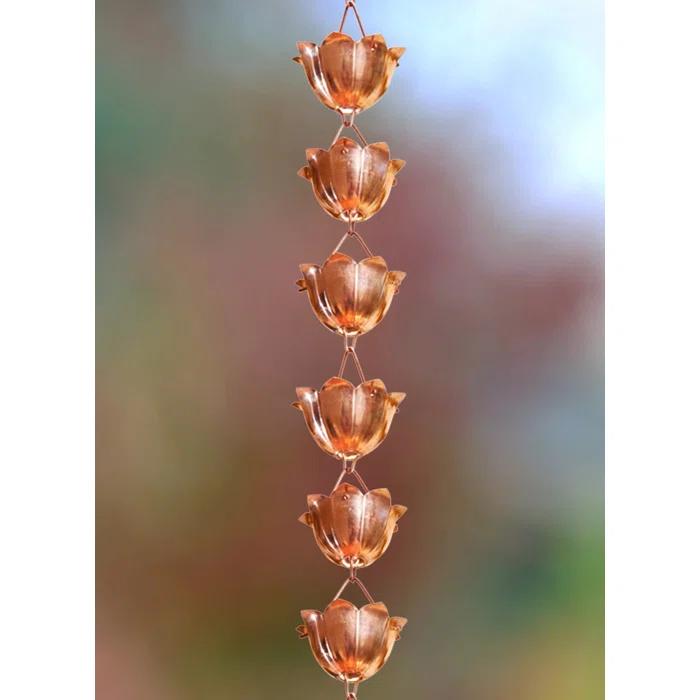 Monarch Rain Chains Pure Copper Lotus Cup Rain Chain Replacement Downspout for Gutters