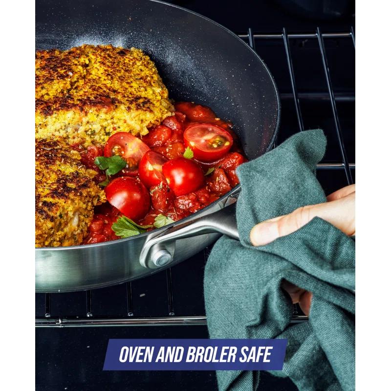Blue Diamond Blue Diamond Cookware Tri-Ply Stainless Steel Ceramic Nonstick, 9.5" Frying Pan Skillet, PFAS-Free, Multi Clad, Induction, Dishwasher Safe, Oven Safe, Silver