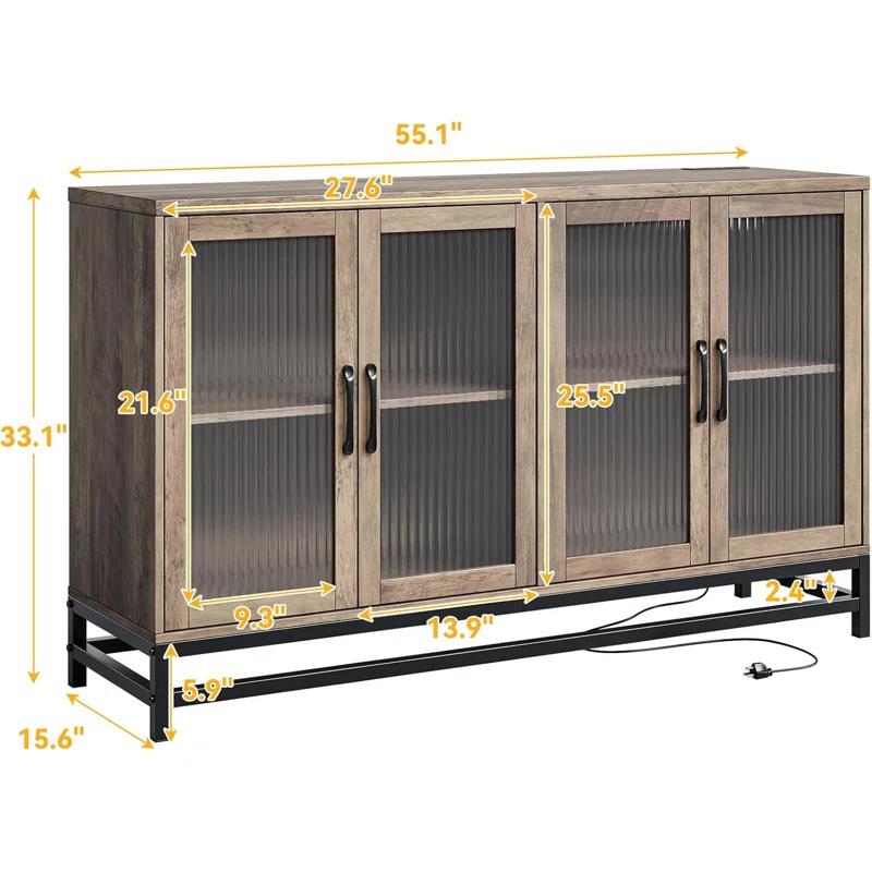 Wrought Studio™ Sideboard Buffet Storage Cabinet, Wood Accent Kitchen Coffee Bar Cabinet With 4 Doors And Adjustable Shelves For Kitchen, Dining Room, Hallway, Living Room
