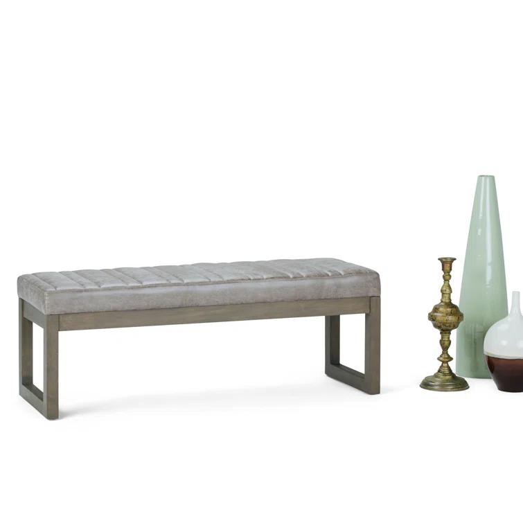 Simpli Home Casey 48"W Distressed Vegan Leather Ottoman Bench with Quilted Vertical Stitching