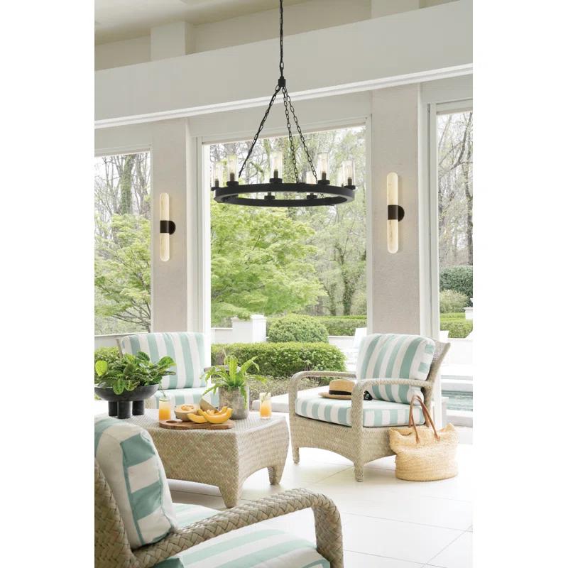 Hinkley Sawyer 30" Nine-Light Outdoor Candle Chandelier w/ Clear Seedy Glass Shades