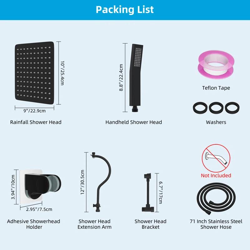 All Metal 12 Inch High-Pressure Rainfall Shower Head with Handheld Sprayer