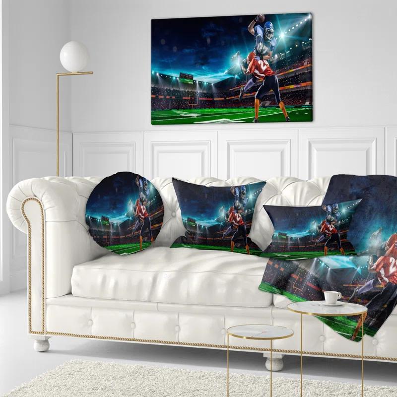 Design Art American Football Player - Sports Printed Throw Pillow