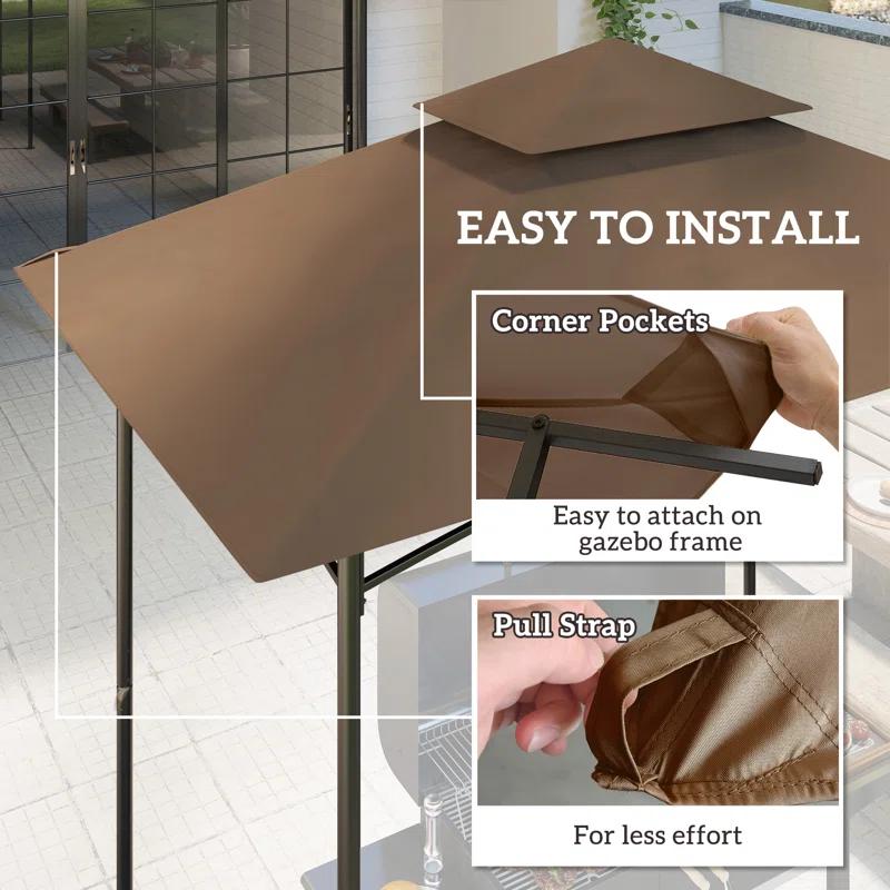 Outsunny Grill Gazebo Canopy Replacement Roof, UPF50+ Protected, 5' x 8' Outdoor BBQ Canopy Replacement Cover, Double Tiered Grill Canopy Replacement Cover, TOP COVER ONLY