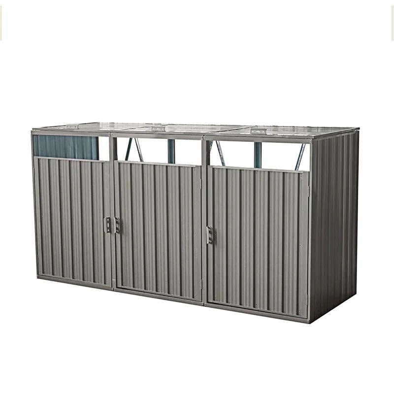 Alxfarton Garbage Bin Shed Stores 3 Trash Cans Metal Outdoor Bin Shed For Garbage Storage