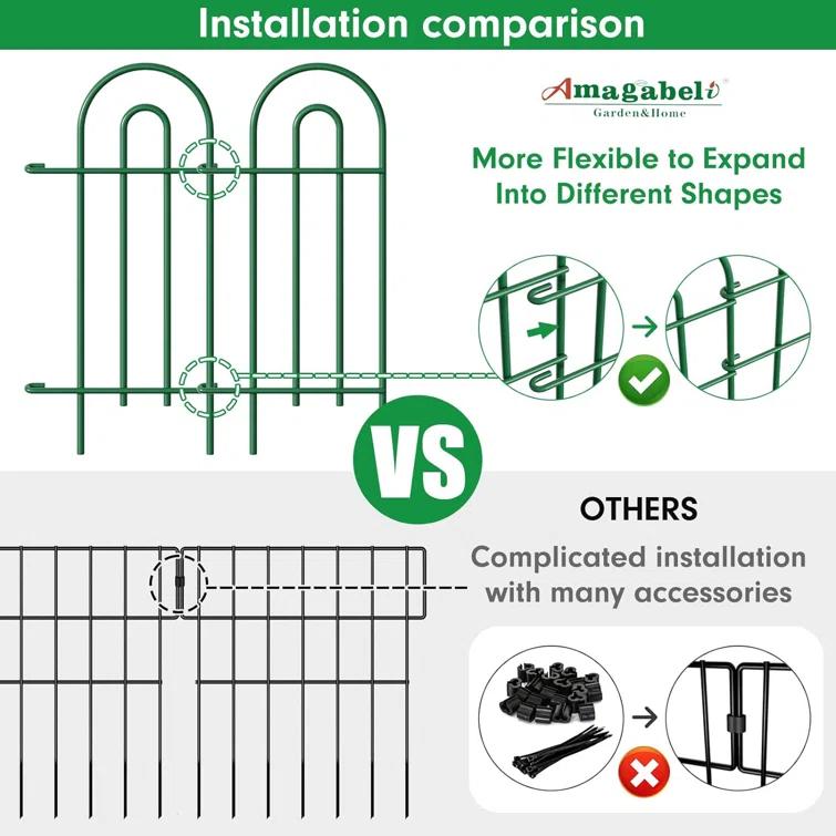 Amagabeli 14 panels Decorative Garden Fences and Borders for Dogs 32in(H)×20ft(L) No Dig Metal Fence (Set of 14)