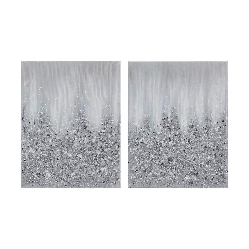 Ivy Bronx Heavily Embellished 2-Piece Abstract Canvas Wall Art Set – Modern Metallic Accents & Textured Design