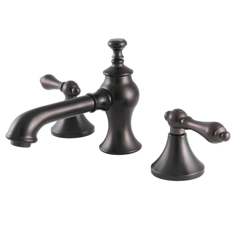 Kingston Brass Vintage Two-Handle 3-Hole Deck Mount Widespread Bathroom Faucet with Brass Pop-Up Drain