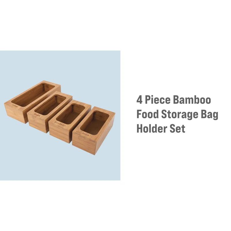 Seville Classics Bamboo Ziplock Food Storage Bag Dispenser (Set of 4)