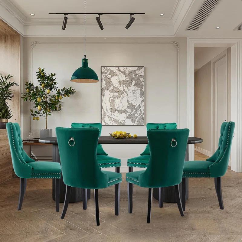 High-end Tufted Velvet Upholstered Nailhead Dining Chair