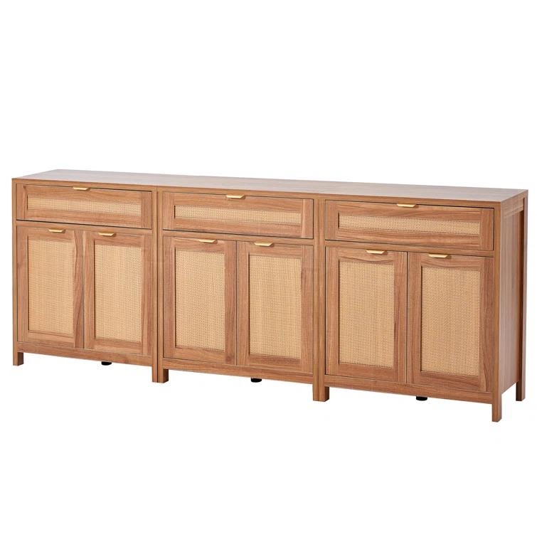 VEVOR Cabinet with 6 Doors 3 Drawers Adjustable Shelves Set of 3 Natural