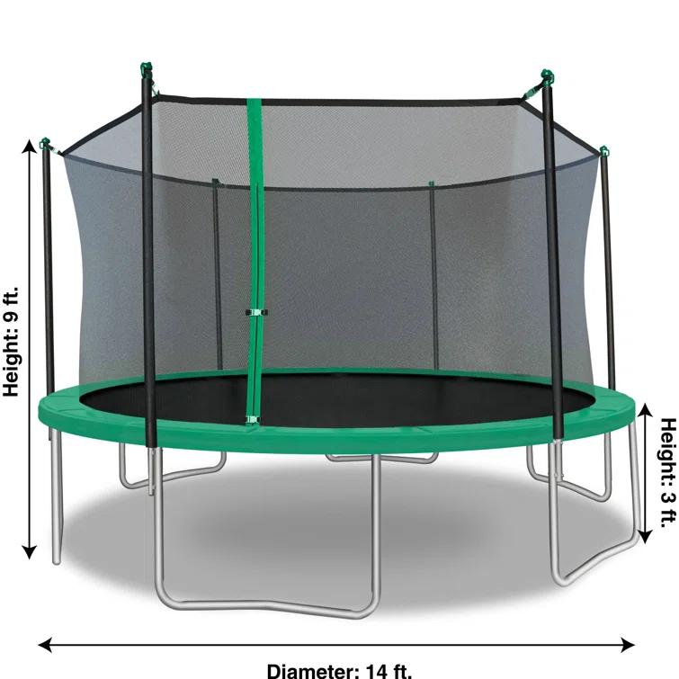 TruJump Sportspower TruJump 14' Round Trampoline with Safety Enclosure & with Lifetime Warranty on Jump Mat