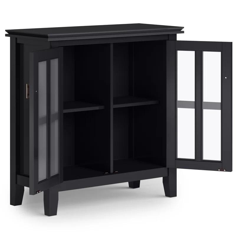 Simpli Home Artisan 30"W Solid Wood 2-Shelf Low Storage Cabinet with Glass Doors and Adjustable Shelves