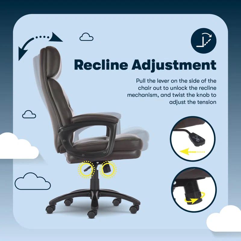 Serta Serta Comfort Executive Big & Tall Office Chair, Ergonomic High-Back, Semi Plush Seat, Padded Arms