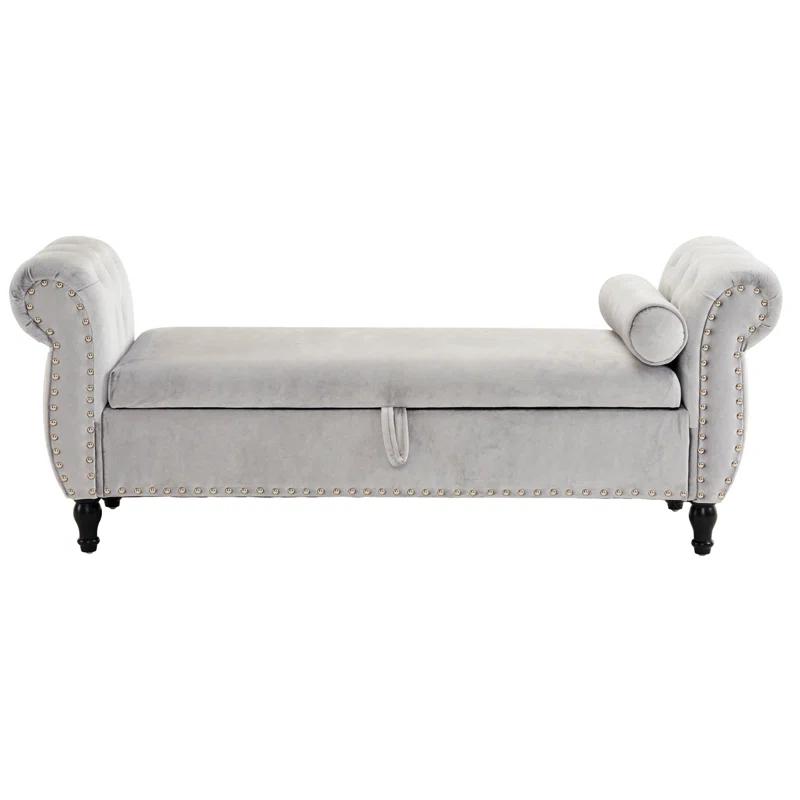 Velvet Multifunctional Storage Rectangular Ottoman Bench With 1 Pillow