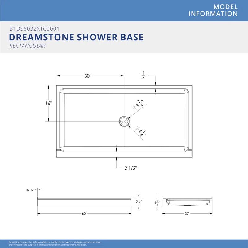 DreamLine BWDS60321MC0001 Dreamstone 60 W x 32 D x 84 H Rectangle Shower Stall and Base Included