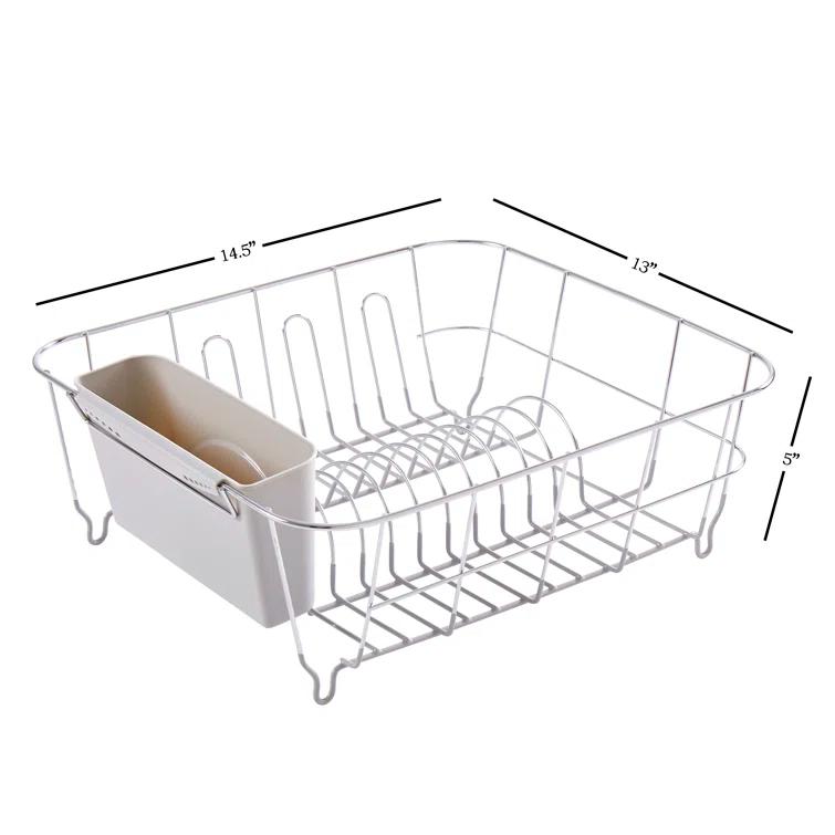 Sweet Home Collection Chrome Plated Steel 2-Piece Compact Dish Drainer with Utensil Caddy