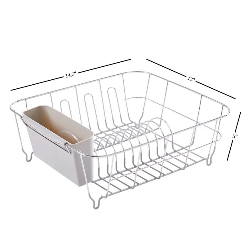 Sweet Home Collection Chrome Plated Steel 2-Piece Compact Dish Drainer with Utensil Caddy