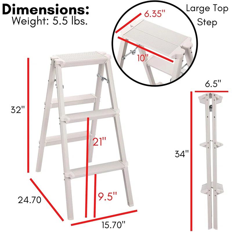 BirdRock Home 3 - Step Steel Lightweight Folding Step Ladder