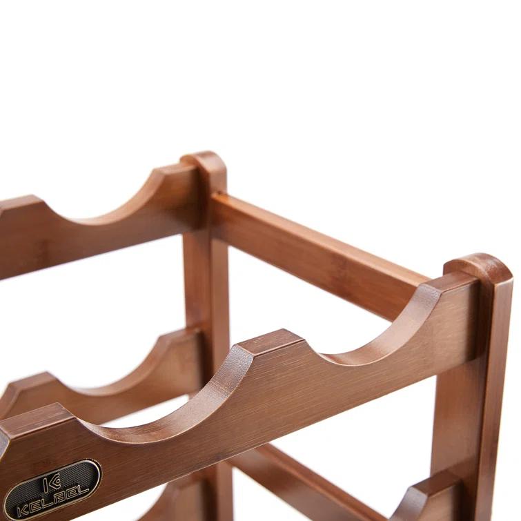 K KELBEL 8 Bottle Solid Wood Tabletop Wine Bottle Rack in Brown