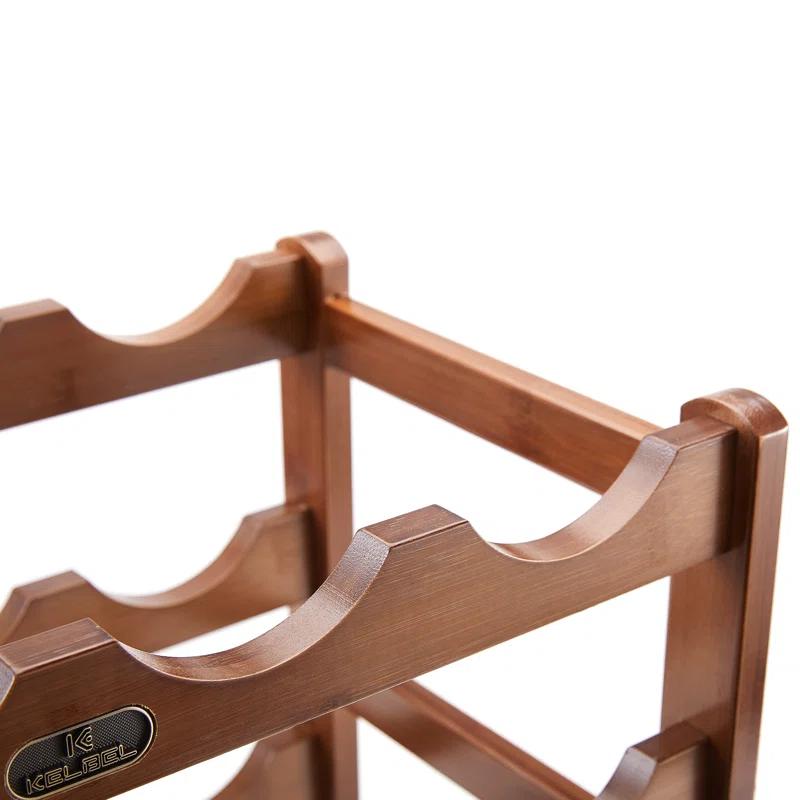 K KELBEL 8 Bottle Solid Wood Tabletop Wine Bottle Rack in Brown