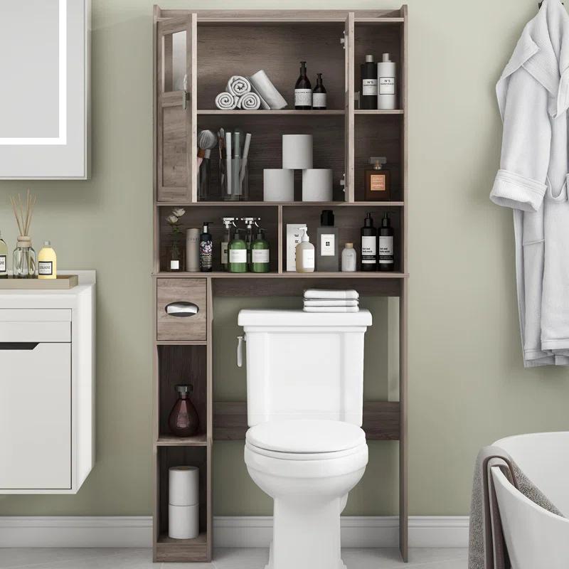Bathroom Shelf Over Toilet with Glass Doors and Adjustable Shelves