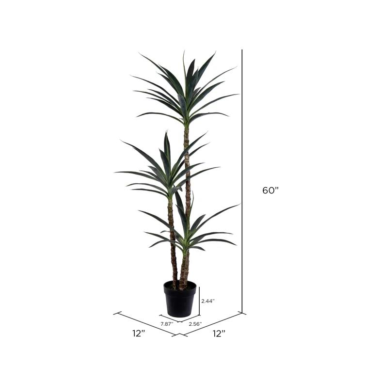 Artificial Green Yucca Tree in Black Planters Pot.