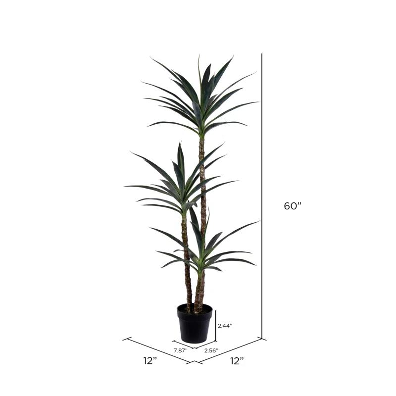 Artificial Green Yucca Tree in Black Planters Pot.