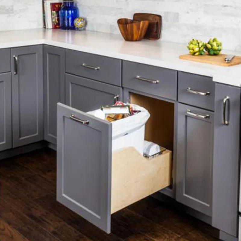 Hardware Resources Solid Wood Open Pull Out Trash Can - 8.75 Gallons