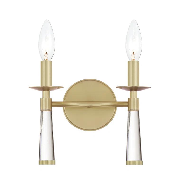 Aged Brass 2-Light Dimmable Sconce with Silk Shade