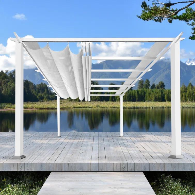 Paragon-Outdoor Florence 11 Ft. W x 16 Ft. D Aluminum Pergola in White Powder-Coated Finish with Adjustable Canopy