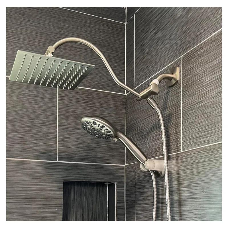 10'' High Pressure Rainfall Shower Head/Handheld Showerhead Combo with 12'' Adjustable Curved