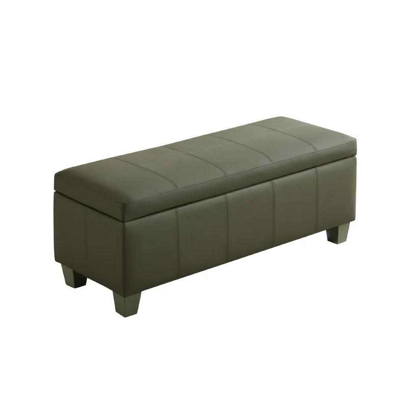 Ebern Designs Faux Leather Storage Ottoman, Rectangle Upholstered End Of Bed Storage Bench,  Stitch Tufted Bedroom Bench With Storage, Entryway Large Storage Ottoman With Wooden Legs