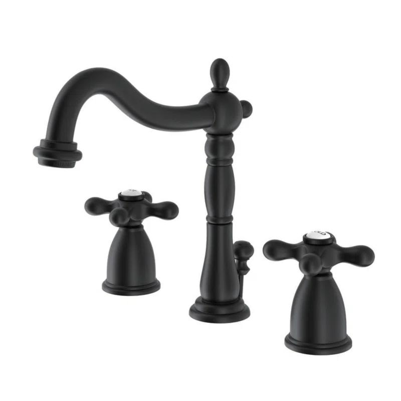 Kingston Brass Heritage Two-Handle 3-Hole Deck Mount Widespread Bathroom Faucet with Pop-Up Drain