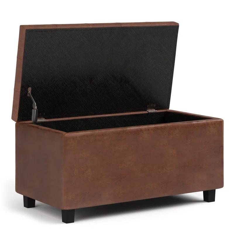 Simpli Home Cosmopolitan 34"W Upholstered Storage Ottoman with Tufted Design and Large Interior Storage