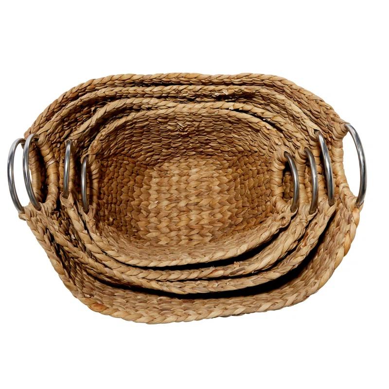 Highland Dunes 4 Piece Brown Seagrass Handmade Woven Storage Basket with Metal Handles Set