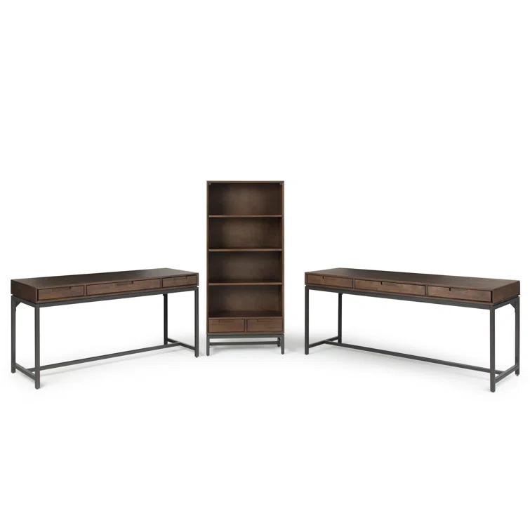 Banting 30"W Solid Wood 4 Shelf Industrial Bookcase with 2 Drawers, Adjustable Shelves, and Metal Base