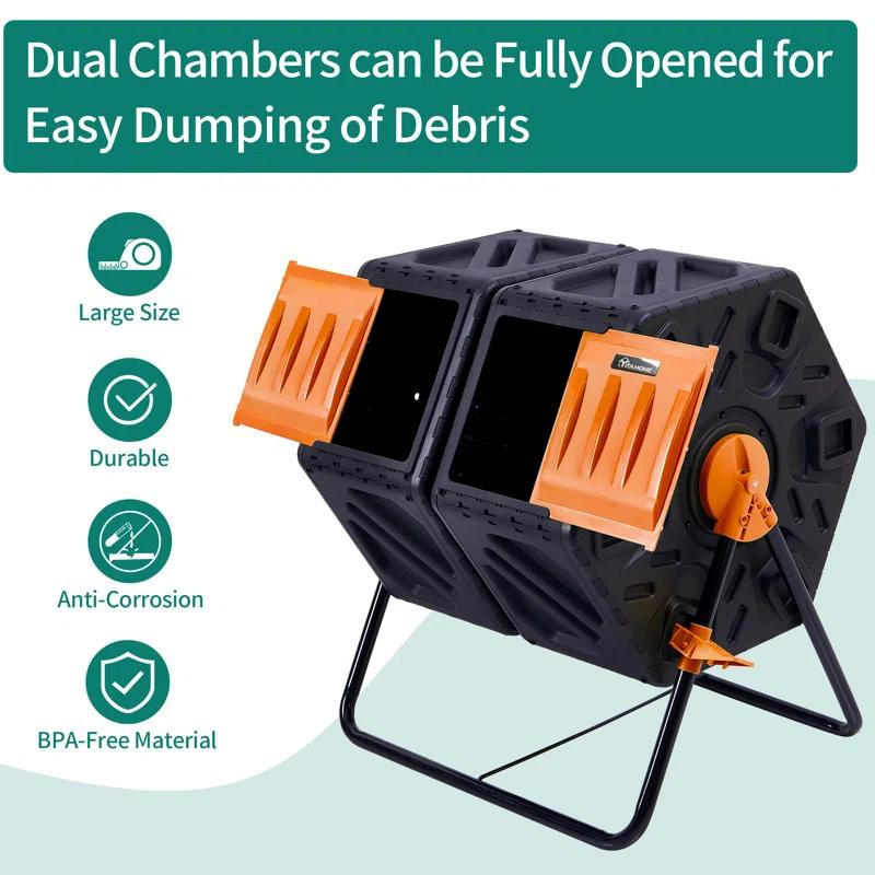 YITAHOME 34 Gal. Large Outdoor Dual Chamber Tumbler Composter