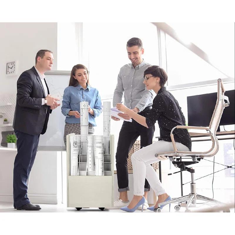 20-Slot Mobile Rolling Wood Blueprint Roll File Large Document Organizer