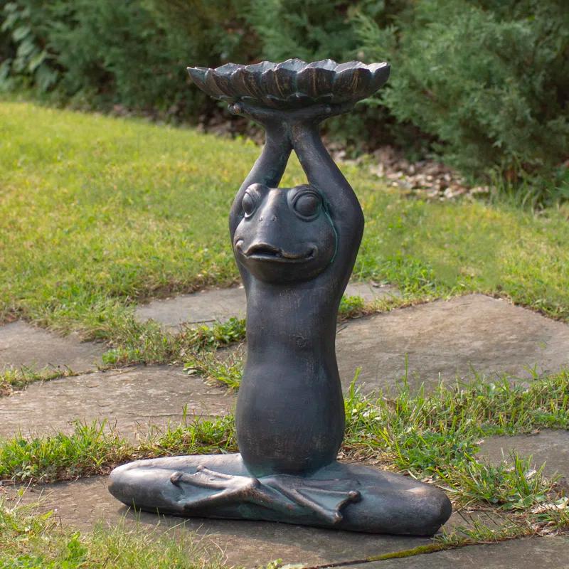 Northlight Seasonal 22.25" Gray Yoga Frog with Bird Feeder Outdoor Garden Statue